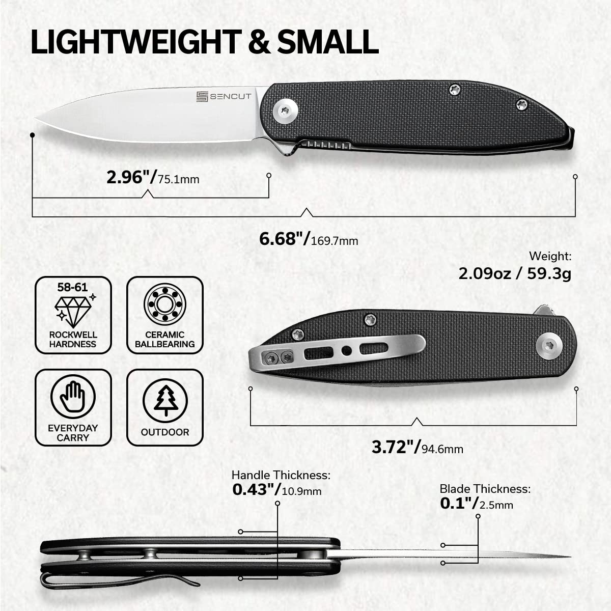 SENCUT Bocll II Pocket Knife Folding Knife for EDC, Liner Lock Small Knife with G10 Handle, Design by Brad Zinker, 2.96'' Blade for Indoor Outdoor Gifts S22019-1