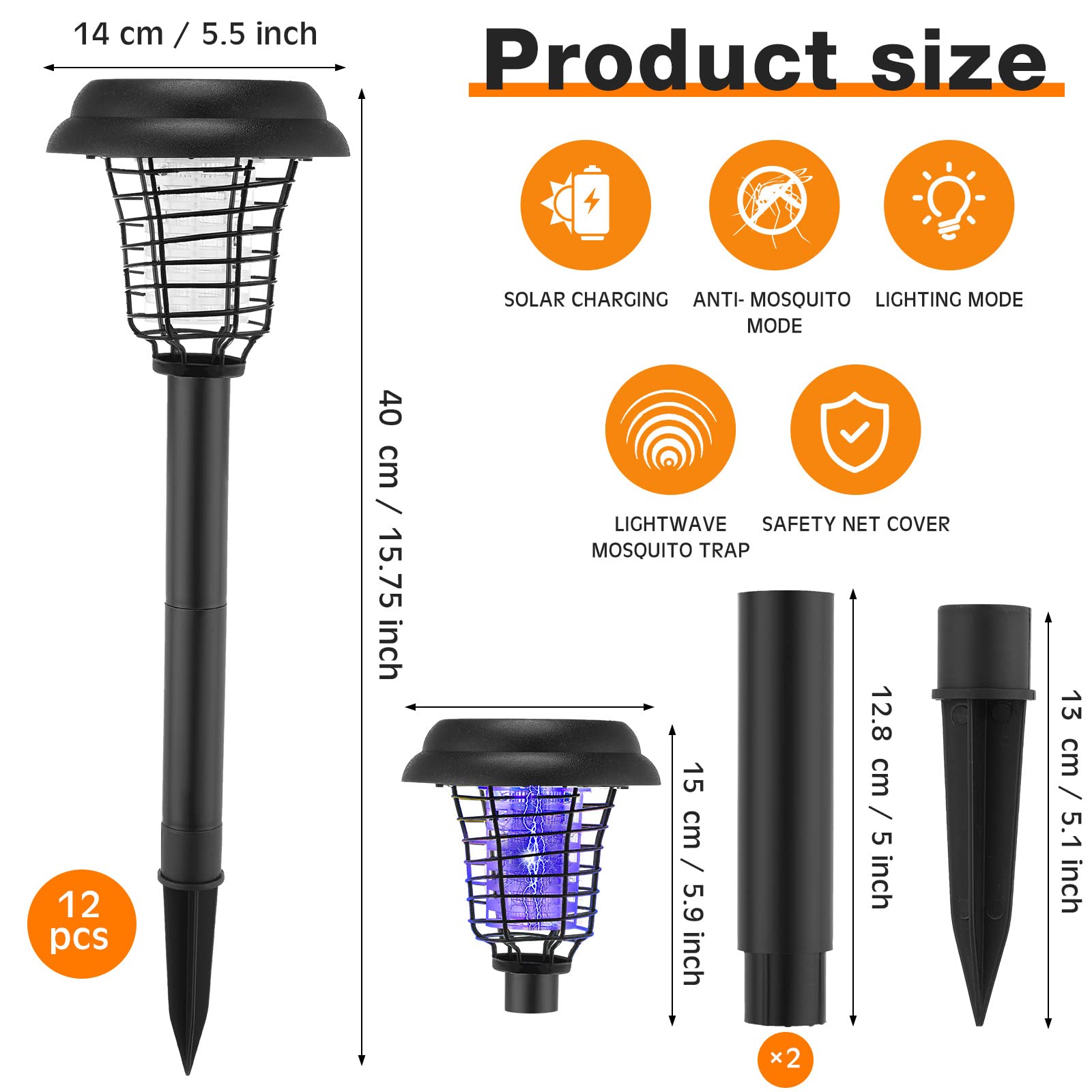 12 Pack Solar Bug Zapper LED Mosquito Killer Outdoor Waterproof Mosquito Zapper Fly Repellent 2 in 1 Mosquito and Insect Zapper Waterproof Solar Mosquito Killer Light for Indoor Outdoor Use