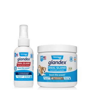 vetnique labs glandex anal gland medicated spray for dogs & cats (4oz) & glandex anal gland support chews 60ct bundle dog anti-itch spray for dogs, anal gland dog treats with probiotics