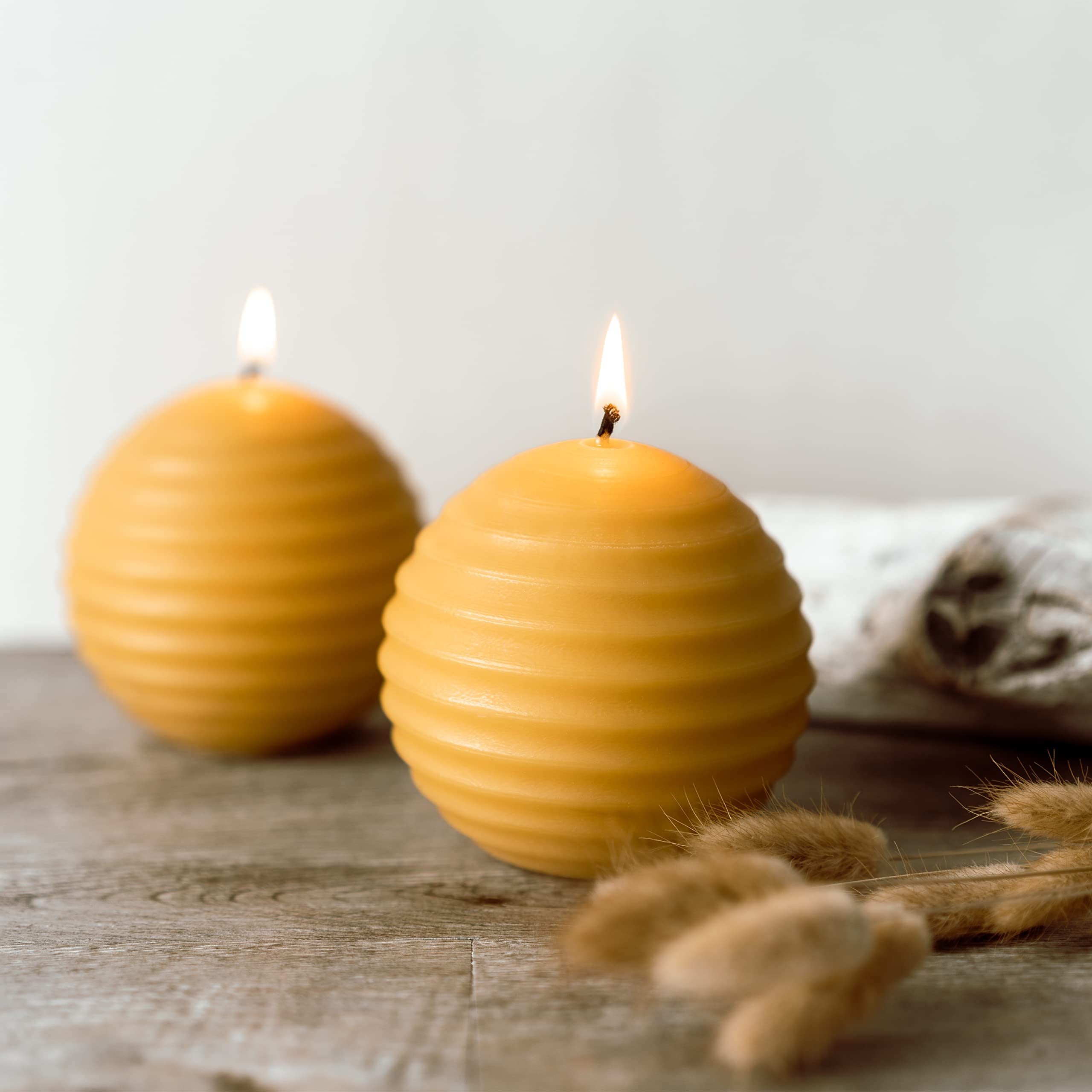 Home & Hive 100% Pure Beeswax Candle | 45 Hour Burn Time | Natural Beeswax with Cotton Wick | Round Candle