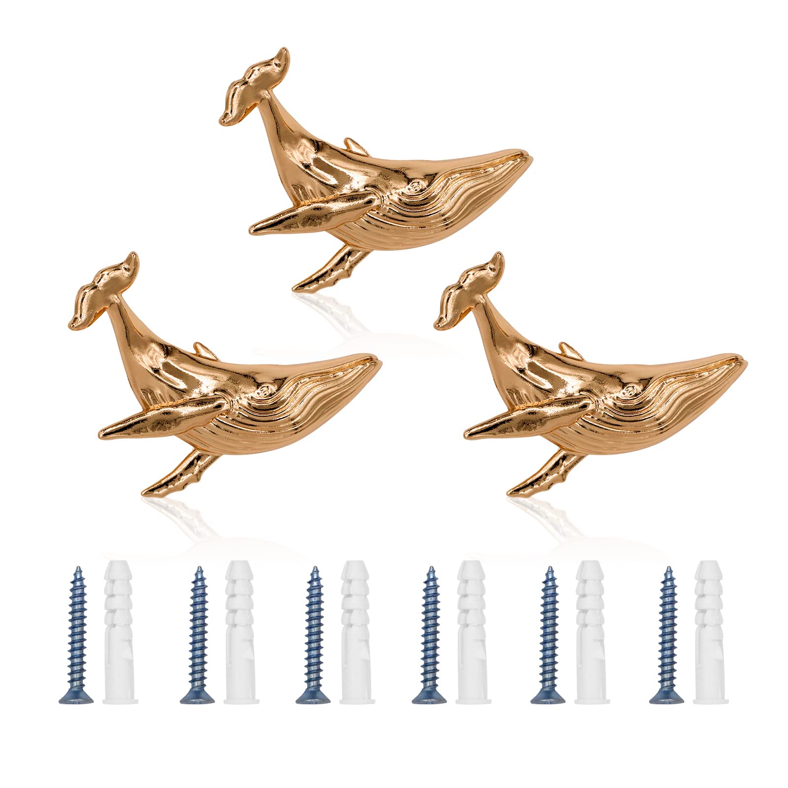 ALIWINER Gold Cute Whale Hooks Hanging Wall Mounted Hooks Set Decorative Hook Wall Hanger for Robe Set of 3