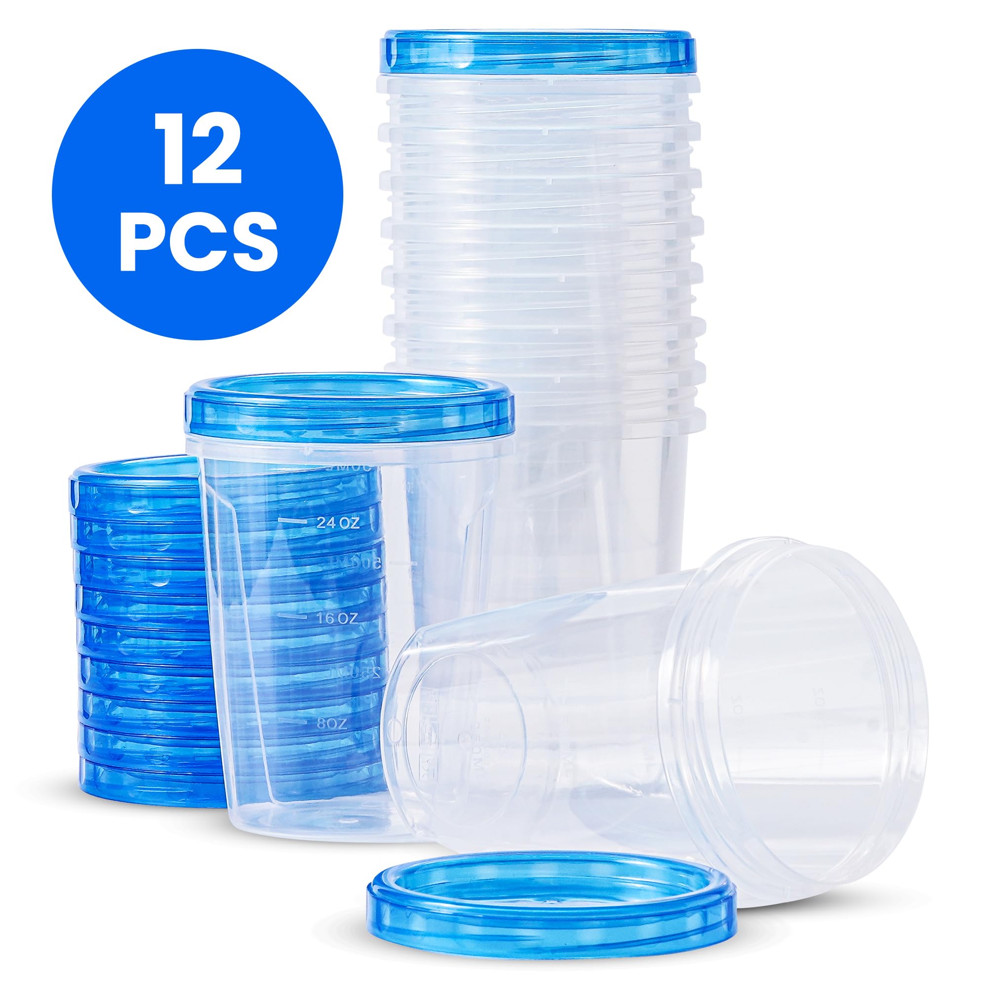 RFAQK 24 PCS Freezer Soup Containers with Lids-12 Plastic 32 oz Deli Containers with 12 Screw Lids-Freezer Safe Storage Containers with Twist Top Lids-Reusable Plastic Box for Lunch, Gym, Travel