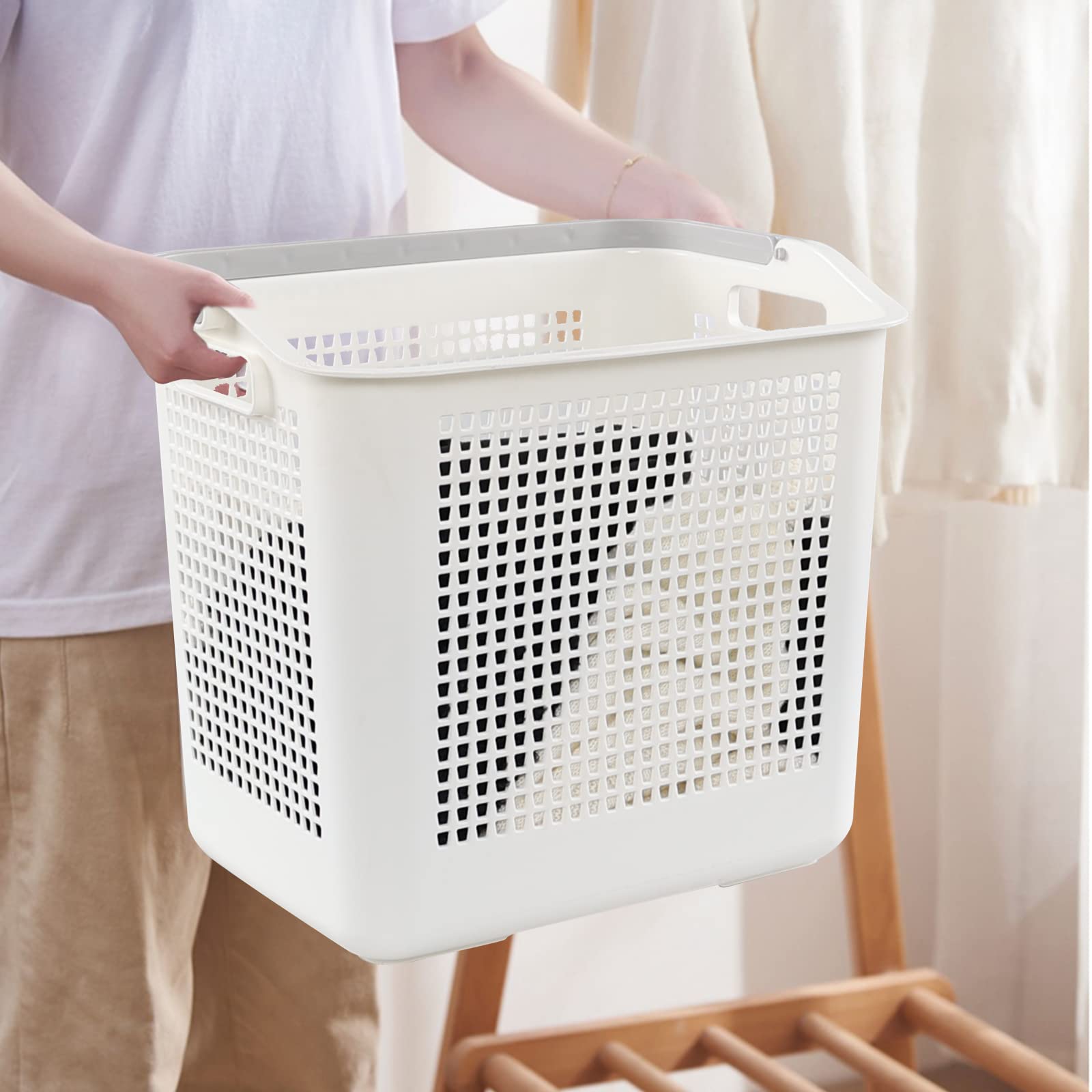 Tstorage 42 L Plastic Laundry Baskets with Handles, White Plastic Hamper for Clothes, 4 Packs