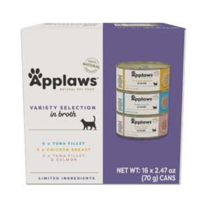 applaws wet cat food, 16 count, limited ingredient canned wet cat food, variety of flavors in broth, 2.47oz cans