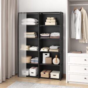 Dttwacoyh 6 Storey Double Row Storage for Bedroom, Open Closet, Closet Organiser, Bedroom, Office, Living Room (Black)