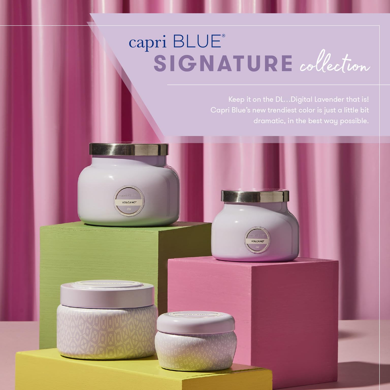 Capri Blue Volcano Scented Mini Tin Candle - Printed Mini Tin Jar Candle - Luxury Candles for Home Scented with Tropical Fruit & Sugared Citrus - Soy Candle Wax Blend - Digital Lavender Candle (3 oz)