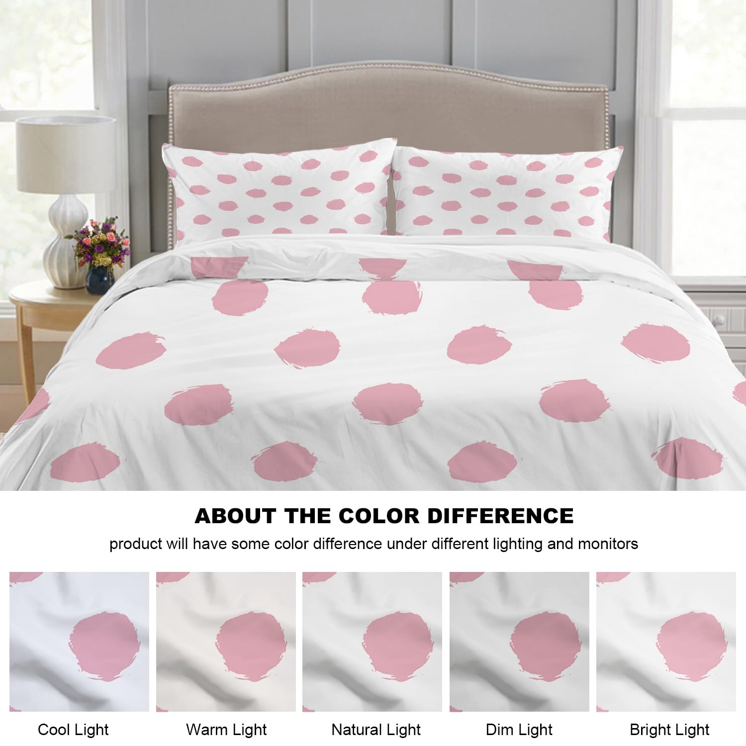 Batmerry Abstract Polka Dot Twin Size 3 Pieces Bedding Comforter Cover Sets,Soft Fluffy Black White Circle Pink Uneven Pattern Printed Duvet Cover for All Season