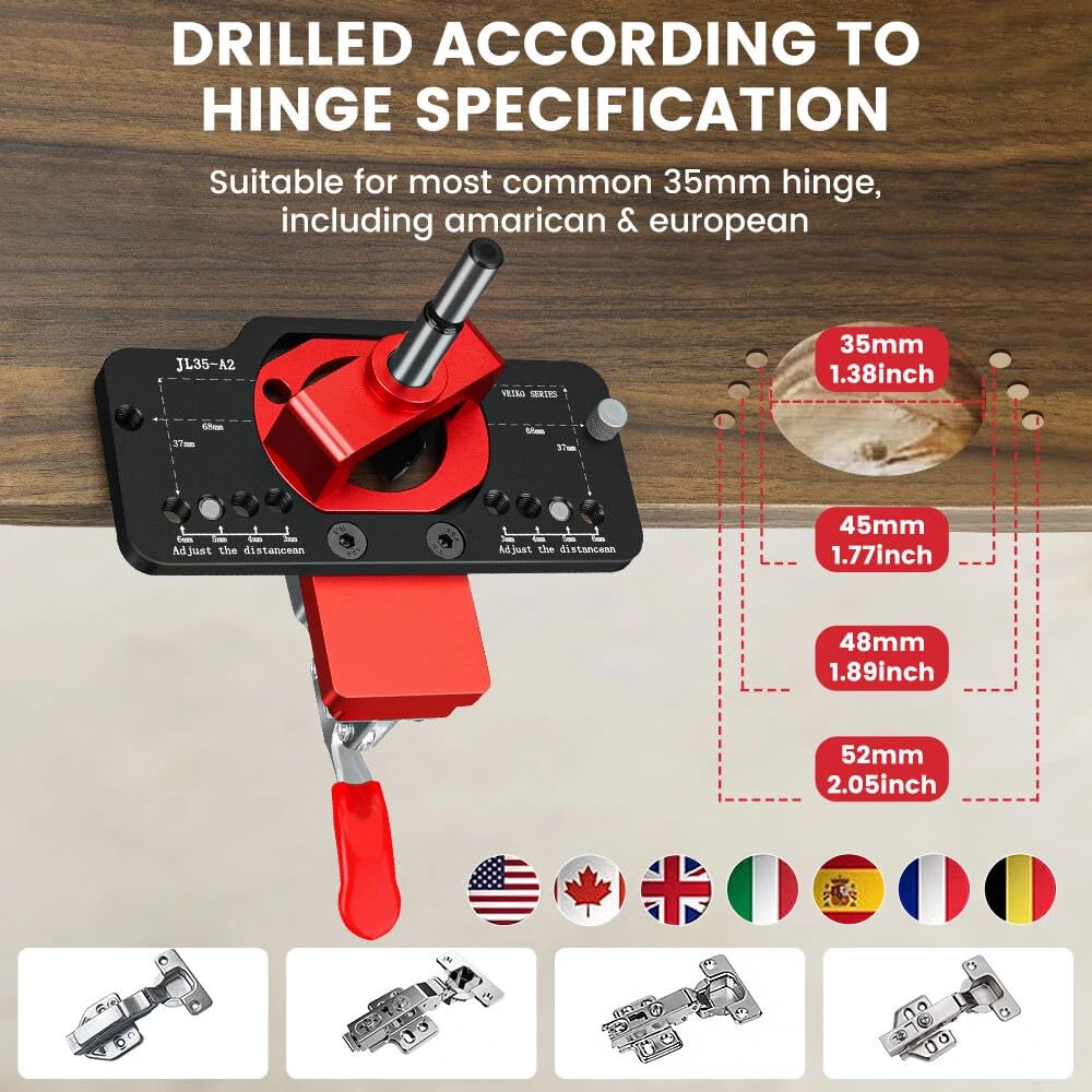 Metal Concealed Hinge Jig with Woodworking Tools,35mm Concealed Door Hinge Jig,Cabinet Hinge Jig for Door Cabinets Hinges Mounting