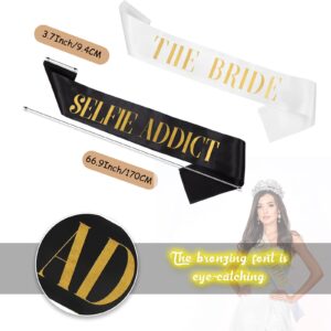 LEIFIDE 10 Pack Bride Sash and Bridesmaid Sash Set Bachelorette Party Sashes Bridal Shower Decorations Bride Gifts Team Sash for Bride Bridesmaids Maid of Honor Party Supplies (Black, White)