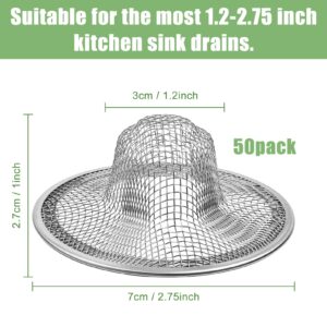 50pcs Mesh Sink Strainer, 2.75" Top/1" Stainless Steel Slop Basket Filter Trap, Metal Bathtub Kitchen Drain Strainer, Hair Basket Drain - Fits Most Kitchen Sinks, Bathroom Sinks,Shower Drains