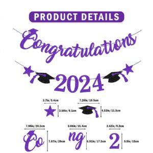 Purple Congratulations 2024 Banner Graduation Party Decorations 2024 Purple and Black Class of 2024 Graduation Decorations Purple Graduation Decorations 2024 Graduation Party Supplies