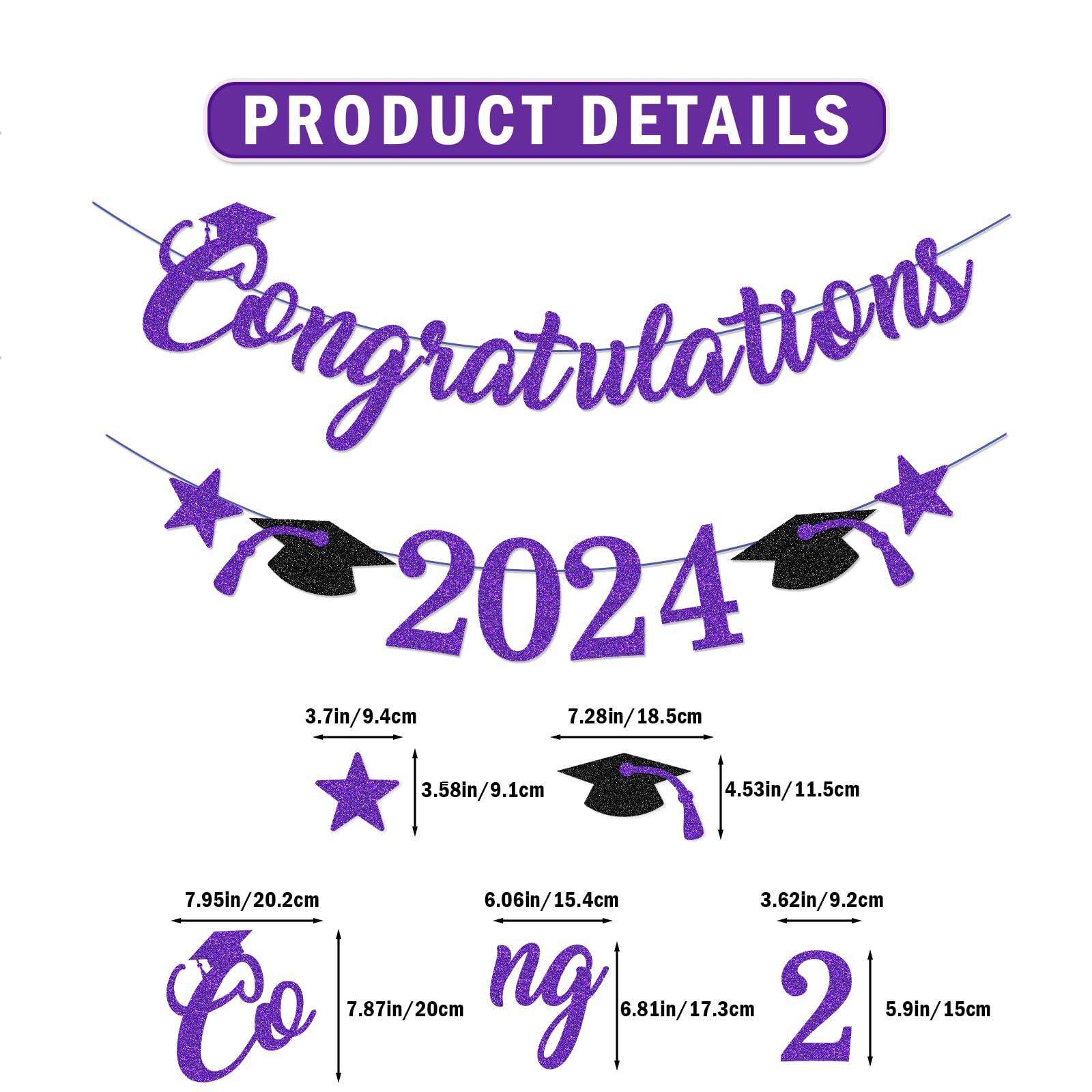 Purple Congratulations 2024 Banner Graduation Party Decorations 2024 Purple and Black Class of 2024 Graduation Decorations Purple Graduation Decorations 2024 Graduation Party Supplies