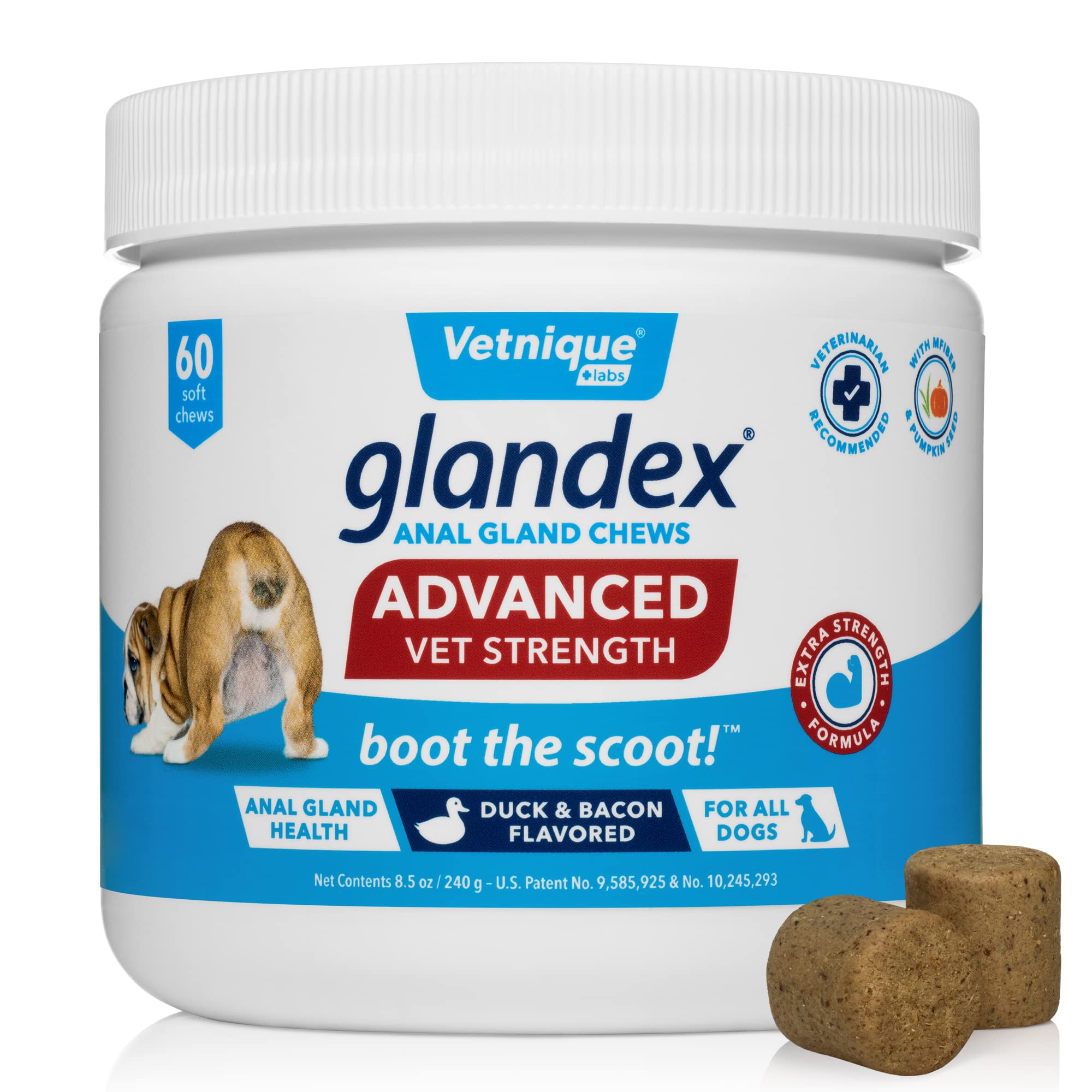 Glandex Anal Gland Medicated Spray for Dogs & Cats (4oz) and Advanced Vet-Strength Chews 60 Ct Bundle, Dog Deodorizing Spray & Anti-Itch Spray for Dogs, Anal Gland Supplement for Dogs with Extra Fiber