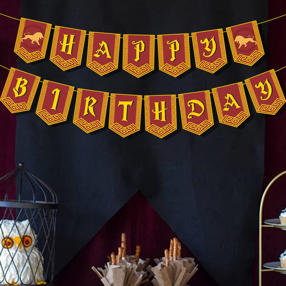 Happy Birthday Decorations Banner Pre-Strung Magic Wizard School Party Banner Wizard Birthday Party Supplies Decor for Fans Bday Party Favors