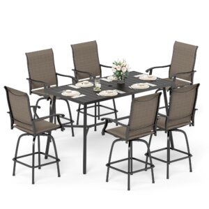 sophia & william outdoor bar set, patio bar table and chairs set, bar height patio set - 6 x swivel bar chairs(brown), 1 x rectangular bar table(black)