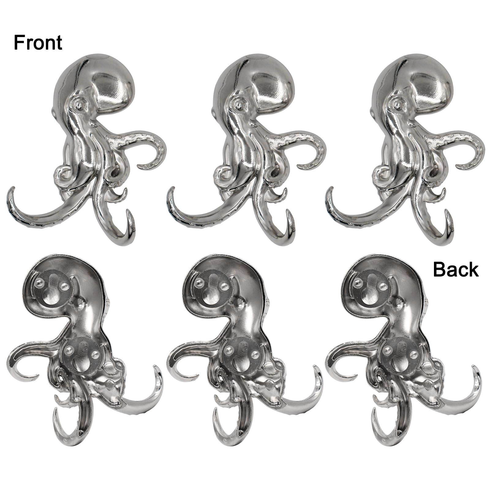 ALIWINER Silver Octopus Metal Hooks Hanging Wall Mounted Decorative Hook,Towel Hooks Decorative Octopus Hook Ocean Theme Wall Decor 2Pcs