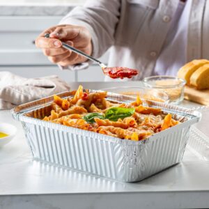 Comfy Package [25 Count] 5 lb capacity, Disposable Aluminum Foil Pans with Lids, 6x9 Disposable Takeout Pans with Clear Plastic Dome Lids, Great For Baking, Cooking, Storage, and Freezing