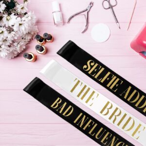 LEIFIDE 10 Pack Bride Sash and Bridesmaid Sash Set Bachelorette Party Sashes Bridal Shower Decorations Bride Gifts Team Sash for Bride Bridesmaids Maid of Honor Party Supplies (Black, White)