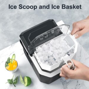 Ice Makers Countertop, 9 Cubes Ready in 6 Mins, Self-Cleaning Ice Machine with Detachable Double Handle and Anti-Hollowing Basket, 2 Size of Bullet Ice for Home Kitchen Office Bar Party, Black