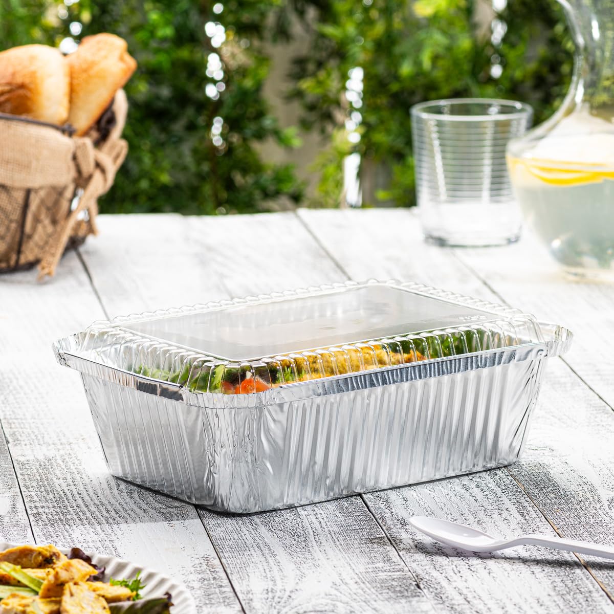 Comfy Package [25 Count] 5 lb capacity, Disposable Aluminum Foil Pans with Lids, 6x9 Disposable Takeout Pans with Clear Plastic Dome Lids, Great For Baking, Cooking, Storage, and Freezing