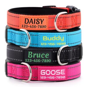 personalized dog collars custom with pet name and phone number, soft neoprene padded reflective nylon collar, 4 adjustable sizes - for boy, girl dogs