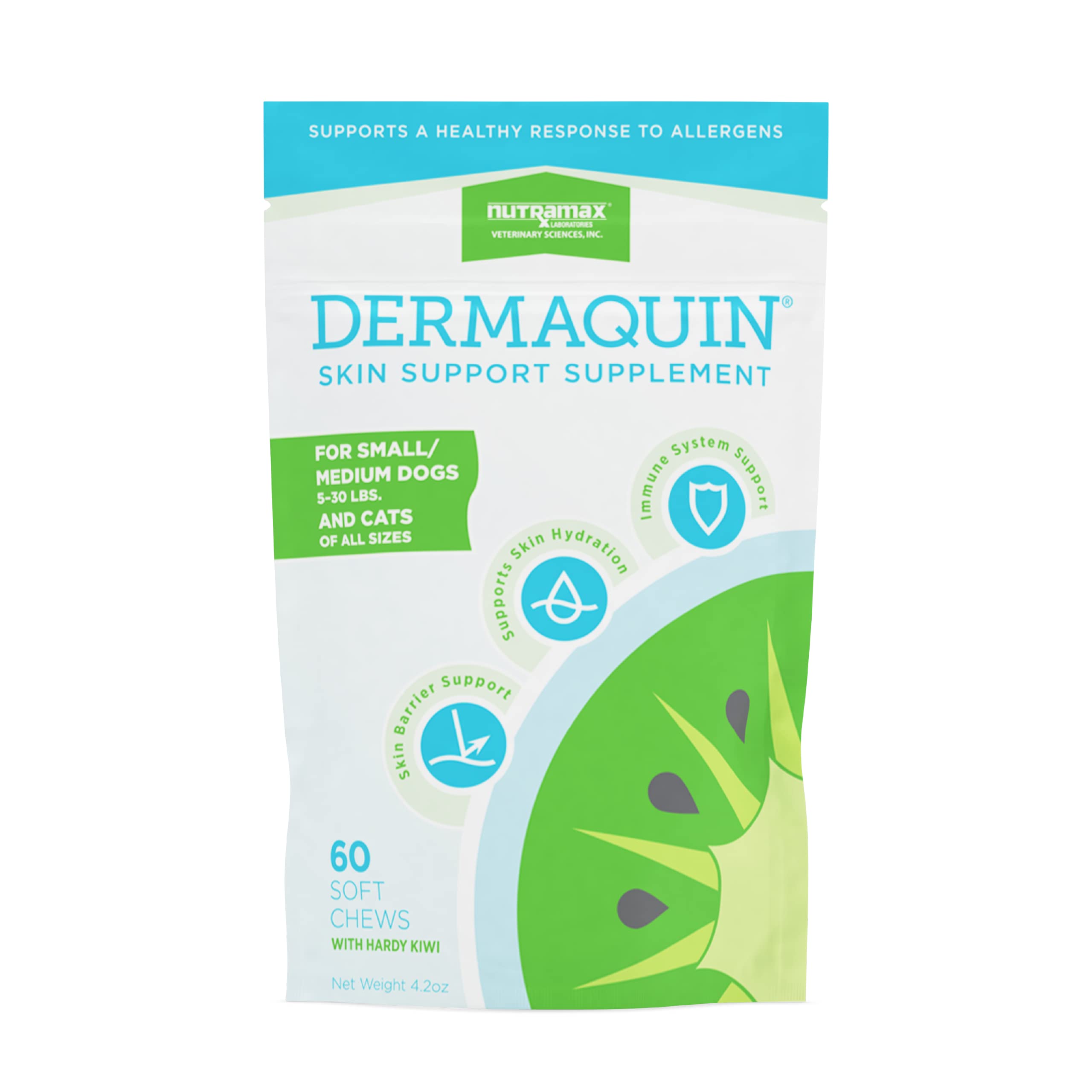 Nutramax Laboratories Dermaquin Skin Support Sm/Med Dogs 5-30 lbs & Cats 60 ct