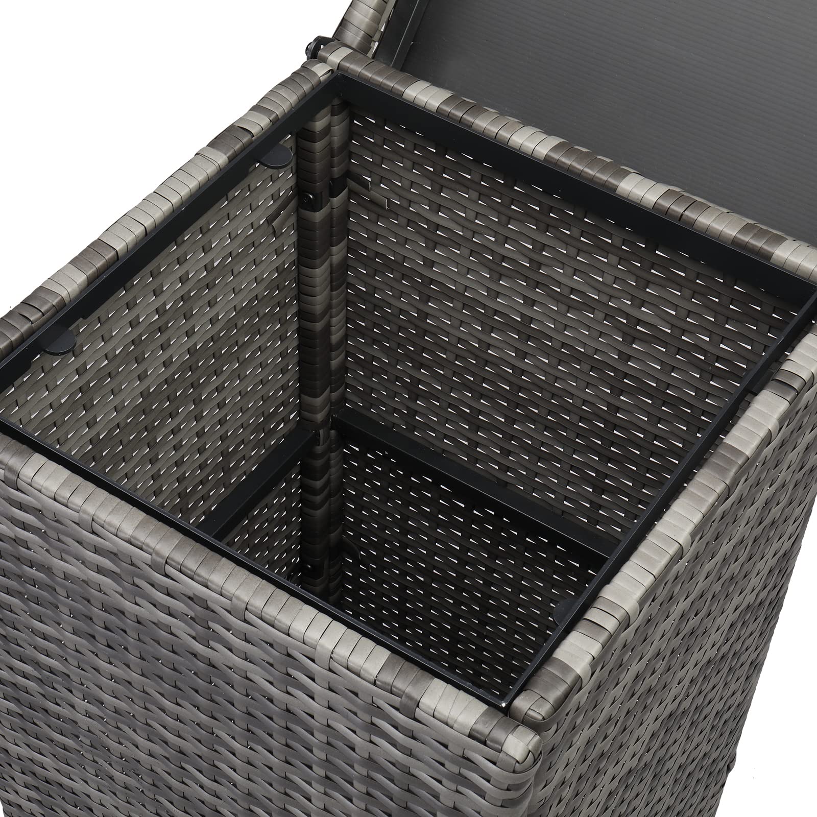 Henf 24-Gallon Outdoor Rattan Trash Can Wicker Waste Basket with Lid, Corner Wastebasket Trash Bin w/Sturdy Metal Frame for Poolside Backyard Patio Kitchen