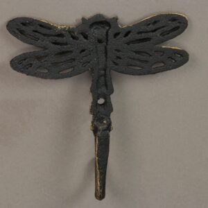 Zeckos Set of 3 Cast Iron Dragonfly Wall Hooks - Antique Gold Finish, Easy Install - Nature-Inspired Decorative Hooks for a Whimsical Touch in Your Decor Space