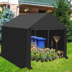 Outdoor Carport Canopy,10x10 ft Heavy Duty Canopy Shed,Metal Frame Storage She with Waterproof, UV Resistant Cover, 2 Rollup Zipper Doors for Backyard, Garden can Store Motorcycle, Garden Tools