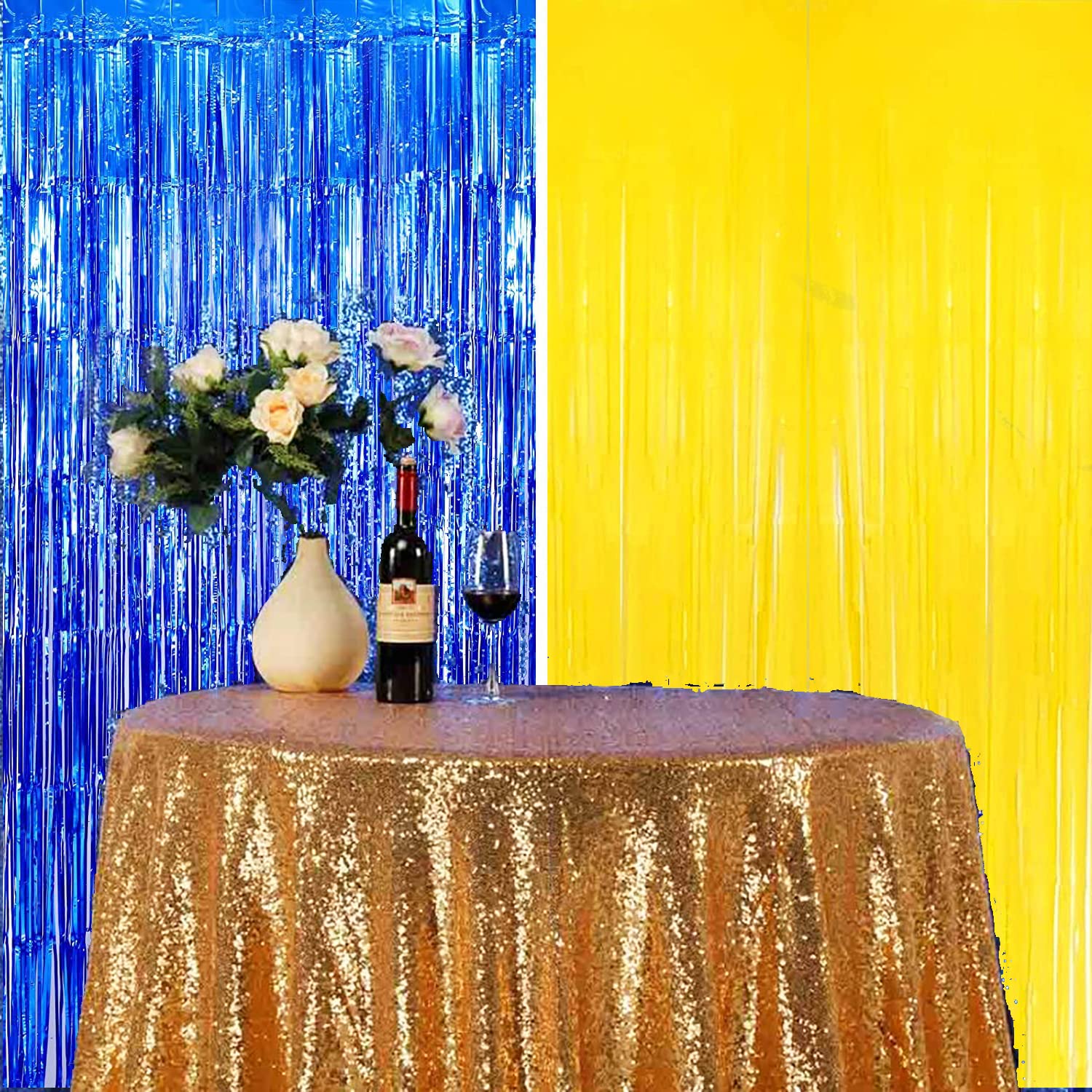 Graduation Party Decorations Navy Blue Yellow 2024/Navy Yellow Blue Graduation Decorations Class of 2024 Foil Fringe Curtains Graduation Backdrop Metallic Foil Curtains for Navy Blue Birthday Party