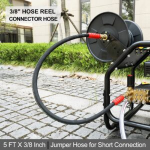 POHIR Pressure Washer Whip Hose 5FT, Hose Reel Connector Hose 248°F Hot/Cold Water Jumper Hose 3/8" with Quick Connect Adapter, Industry Grade Steel Wire Braided & Synthetic Rubber Jacket 4800 PSI