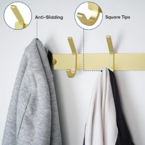 TICONN Wall Mounted Coat Rack - 6 Heavy Duty Dual Hooks All Metal Contemporary Coat Hanger for Jacket Coat Hat for Mudroom Entryway Bathroom (Gold, 2PK)