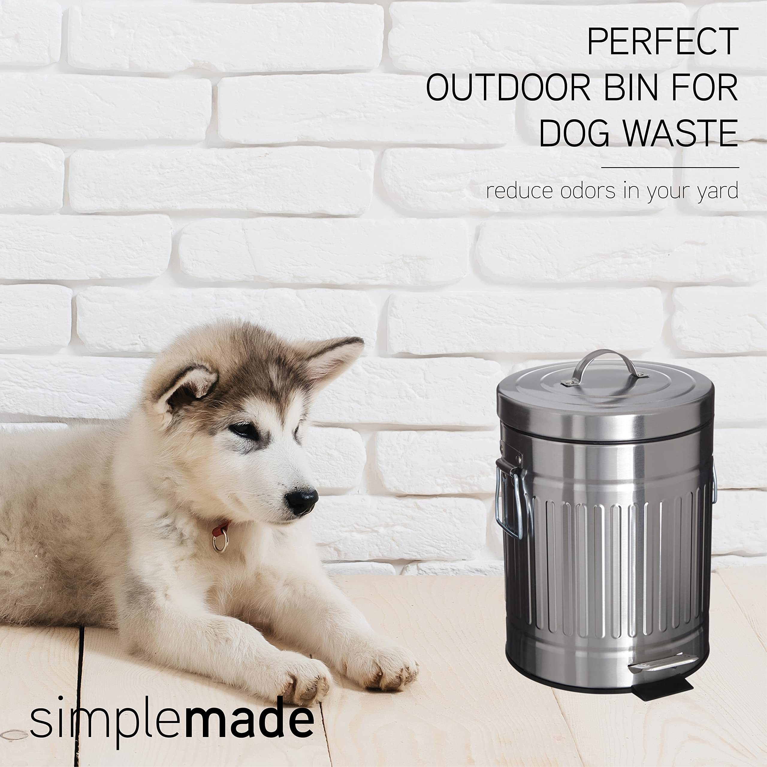 SIMPLEMADE Round Step Trash Can - 5 Liter / 1.3 Gallon - Stainless Steel Bathroom Trash Can, Small Trash Can with Lid, Metal Wastebasket, Galvanized Steel