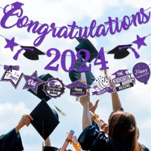 Purple Congratulations 2024 Banner Graduation Party Decorations 2024 Purple and Black Class of 2024 Graduation Decorations Purple Graduation Decorations 2024 Graduation Party Supplies