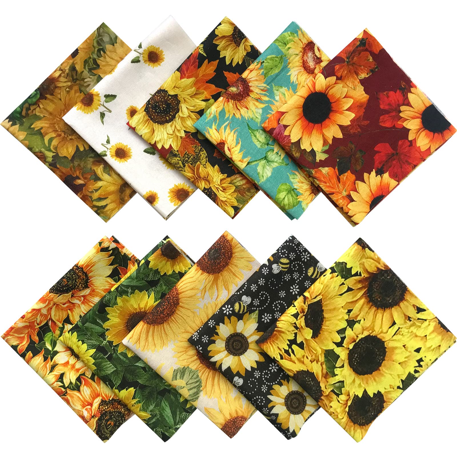 Mililanyo 10Pcs 25 x 25cm Sunflower Cotton Fabric Patchwork Printed Patterns Quilting Fabric Sewing Patchwork Precut Fabric for DIY Artcraft