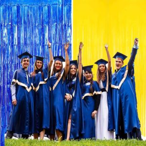 Graduation Party Decorations Navy Blue Yellow 2024/Navy Yellow Blue Graduation Decorations Class of 2024 Foil Fringe Curtains Graduation Backdrop Metallic Foil Curtains for Navy Blue Birthday Party