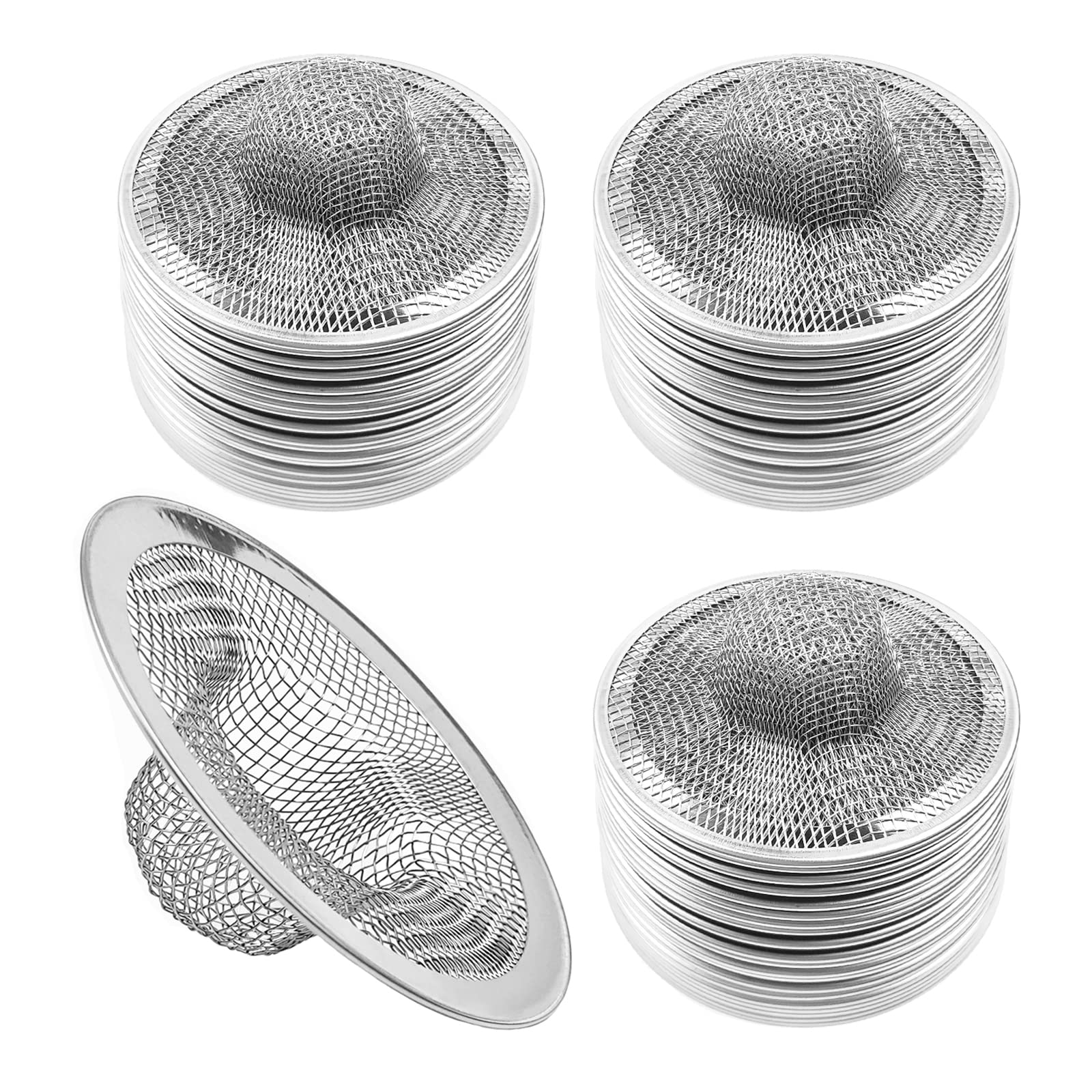 50pcs Mesh Sink Strainer, 2.75" Top/1" Stainless Steel Slop Basket Filter Trap, Metal Bathtub Kitchen Drain Strainer, Hair Basket Drain - Fits Most Kitchen Sinks, Bathroom Sinks,Shower Drains