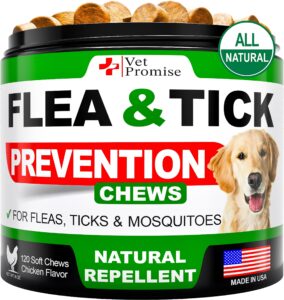 flea and tick prevention for dogs chewables - all natural dog flea & tick control - flea and tick chews for dogs - oral flea pills for dogs supplement - all breeds and ages - made in usa - 120 tablets