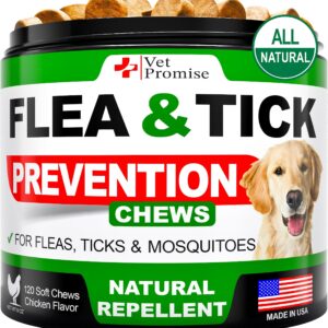 Flea and Tick Prevention for Dogs Chewables - All Natural Dog Flea & Tick Control - Flea and Tick Chews for Dogs - Oral Flea Pills for Dogs Supplement - All Breeds and Ages - Made in USA - 120 Tablets