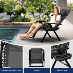 Elevens Oversized Zero Gravity Chair, 28in Reclining Patio Lounge Chair with Removable Cushion & Tray, Adjustable Headrest, Support 450 lbs, Black