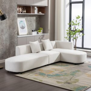 Modern Style 4-Seat Couch, Upholstery Velvet Sofas Living Room Furniture Sets, Modular Sectional Sofa with 2 Comfortable Pillows for Bedroom Living Room Office Apartment, Easy Assembly (Beige)