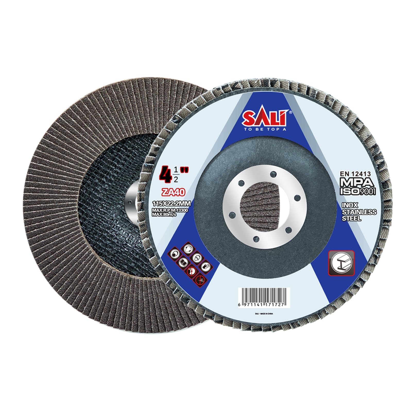 Sali 100 Pack Zirconia Flap Disc 40 Grit 4.5" x 7/8-Inch Sanding Disc Bevel Type #29 Premium and Industrial Grade Angle Grinder Grinding Wheel High Performance Edge Grinding