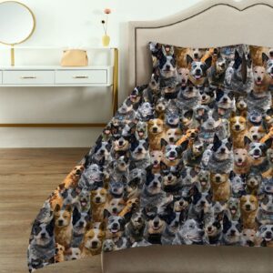 Australian Cattle Dog Lover Duvet Cover Set, Funny Cattle Dog Face 3D Print Quilt Cover, Decorative 3 Piece Bedding Set with 2 Pillow Shams & 1 Comforter Cover, Gift for Cattle Mom/Pet Owner