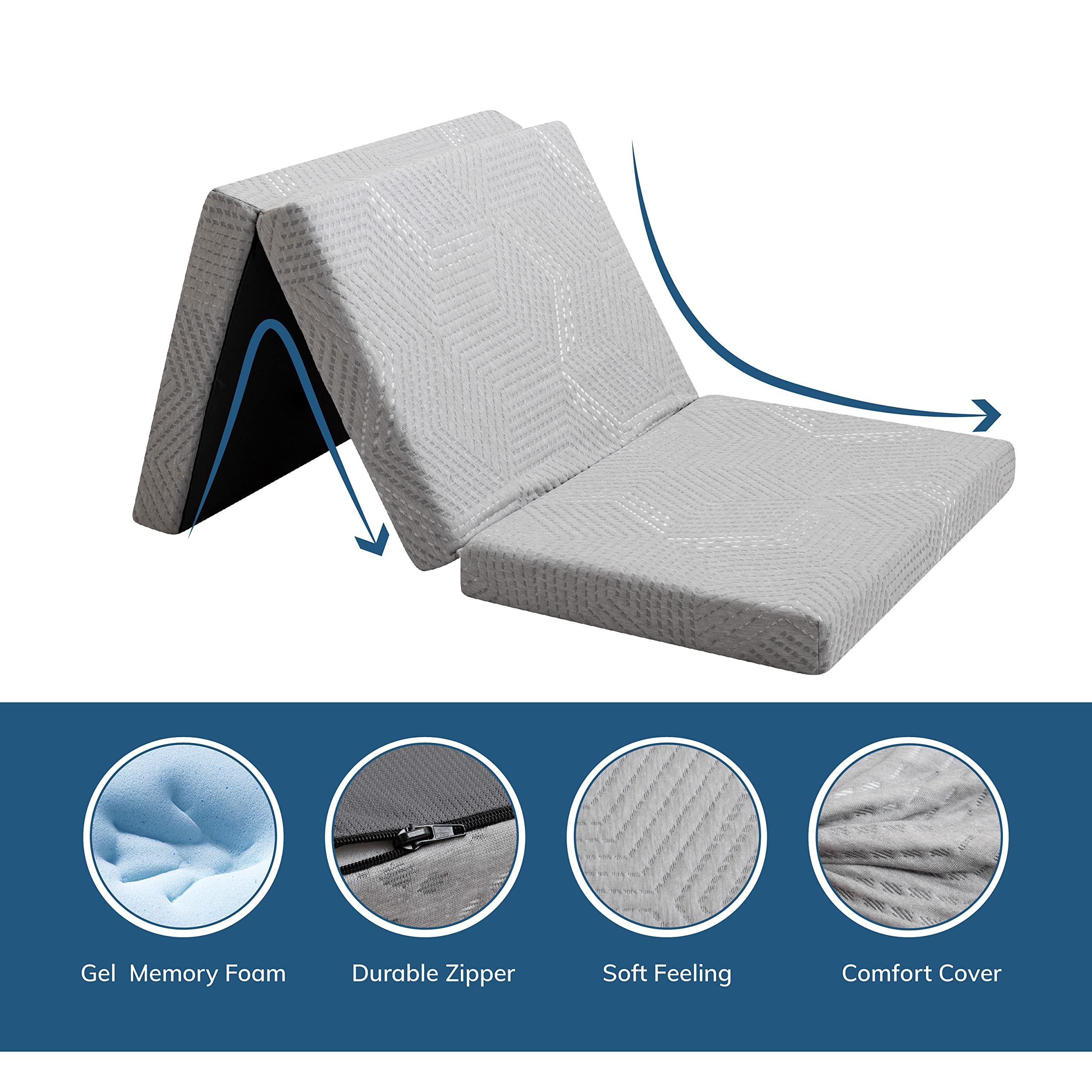 MLILY Folding Mattress 4 Inch Tri Folding Memory Foam Mattress, Portable Trifold Mattress.