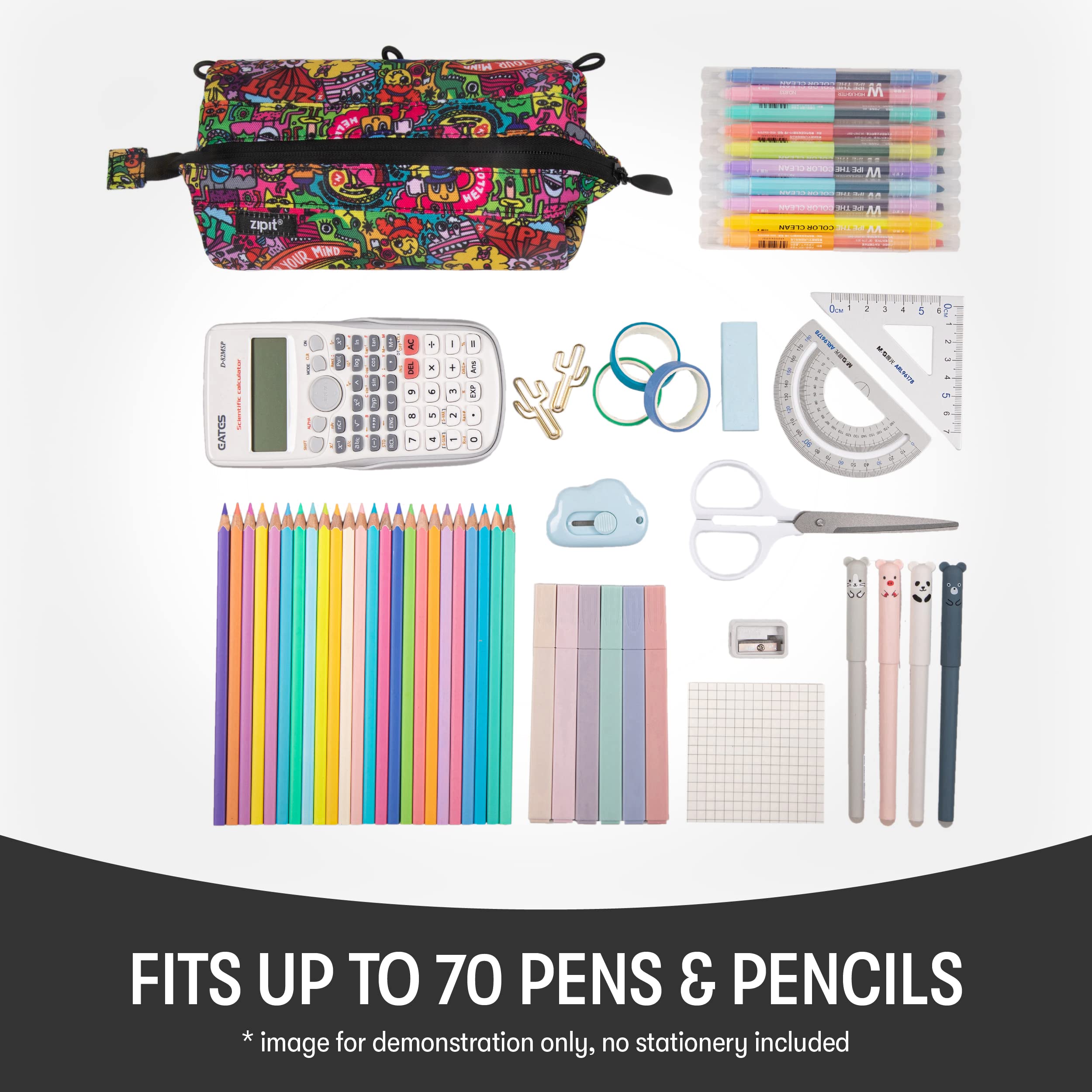 ZIPIT Lenny Pencil Case | Large Capacity Pencil Pouch | Pencil Bag for School, College and Office (Colorful)