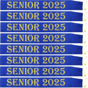 8 pack senior 2025 sash, gold glitter royal blue satin finally graduated senior cheerleader sashes for class of 2025 graduation party supplies