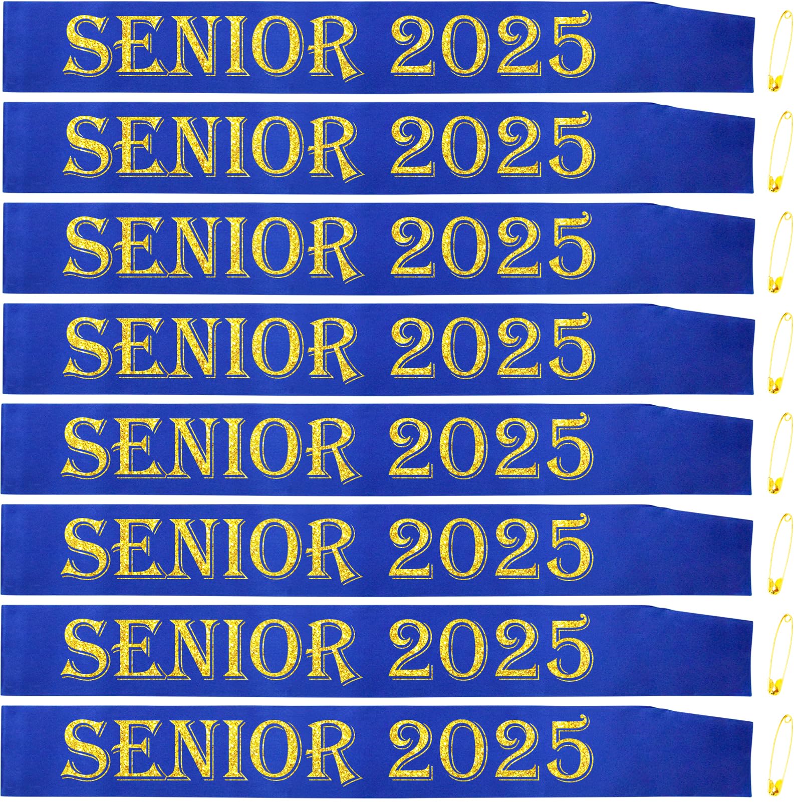 8 Pack Senior 2025 Sash, Gold Glitter Royal Blue Satin Finally Graduated Senior Cheerleader Sashes for Class of 2025 Graduation Party Supplies