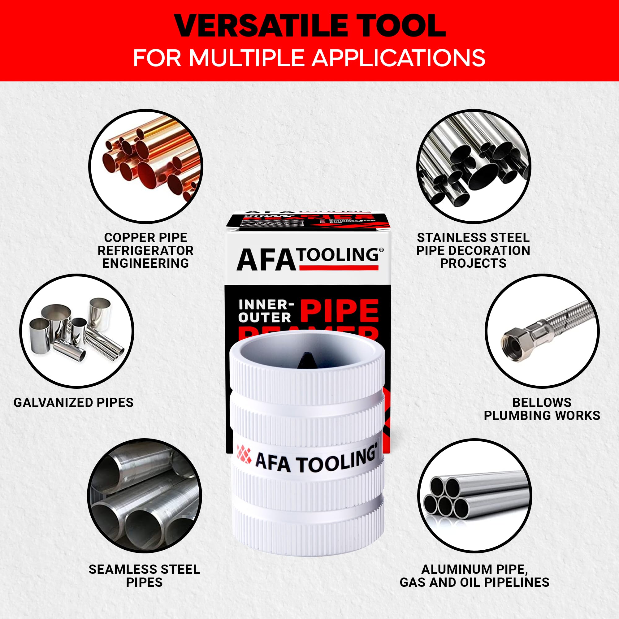 AFA Tooling - Inner/Outer Pipe Reamer for 1/4" to 1-1/4" Pipes, Deburring Tool with Inner & Outer Cones for Smoothing & Reaming Copper, Stainless Steel, PVC, Metal & Aluminium - Plumbing Tool