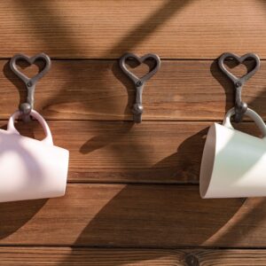 SMKOLIN 5 Pcs Love Heart Coat Hooks 3.8'' Cast Iron Wall Hooks Decorative Keys Mugs Bags Towels Hanger