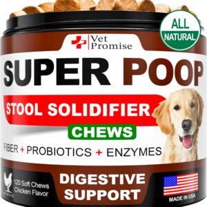 Super Poop Probiotics for Dogs - Dog Stool Softener - Fiber for Dogs Supplement - 6 Probiotics and Digestive Enzymes - Healthy Gut - Perfect for Firm Stool & Diarrhea Relief - 120 Chews